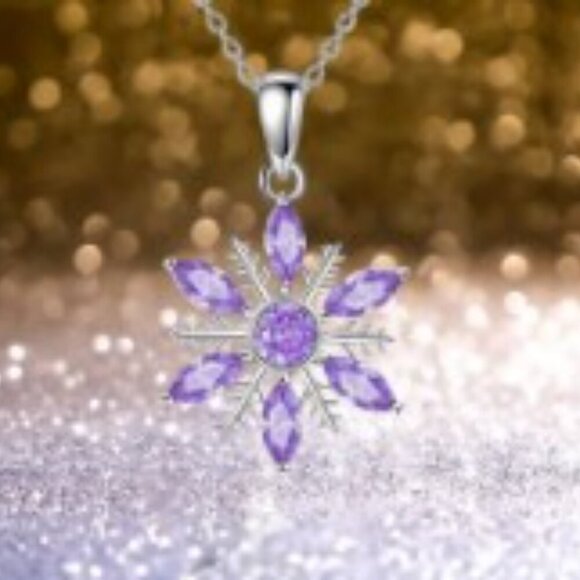 Snowflake Pendant Necklace - Minimalist Alloy w/ Acrylic & White K Gold Plating - Picture 2 of 4